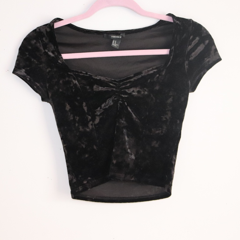 Black Velvet Short Sleeve Crop Top from Forever 21